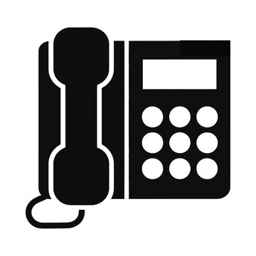 Black silhouette of a modern desk telephone with handset and keypad