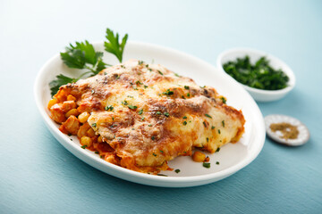 Homemade enchilada with sweet corn