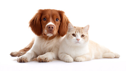 Obraz premium Cat and dog together isolated on white background. 