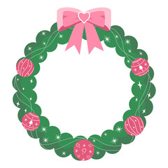Festive Christmas Wreath with Pink Bow and Ornaments