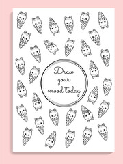 Vector mood planner with cute kawaii ice cream, mood coloring page