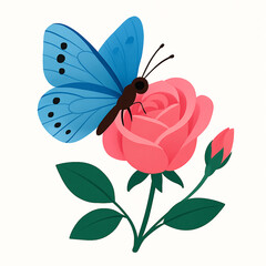 Minimalist and vibrant vector collection of different butterfly species sitting on spring and summer flowers. Flat design for digital projects, greeting cards, and nature-themed graphics.