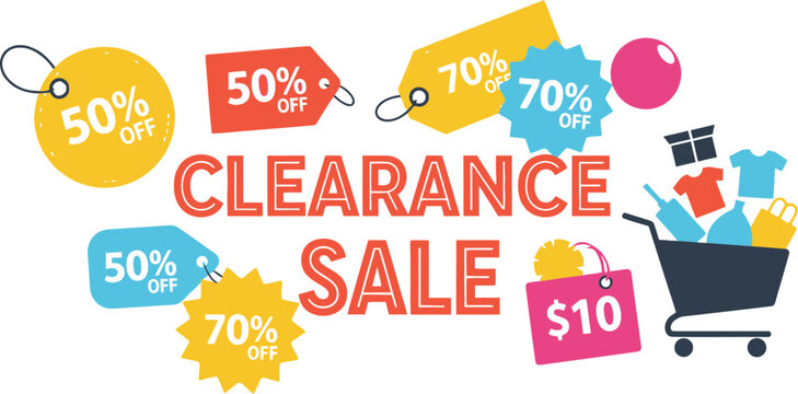 Colorful clearance sale advertisement isolated on white background