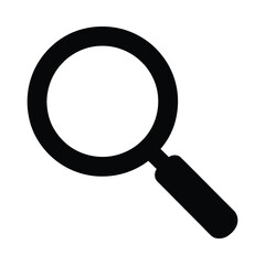 Simple black magnifying glass icon for search and discovery