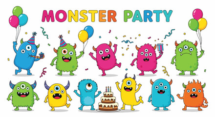 Happy Halloween. Monster set. Cute kawaii cartoon colorful scary funny character icon. Eyes, tongue, hands, horns, fang teeth . Funny baby collection. Isolated. White background Flat design