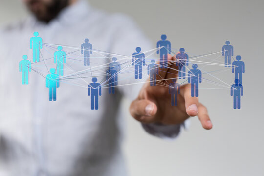 Concept of global network, business connection, social media, teamwork, communication, and digital technology integration for business.