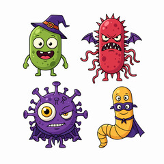 Monster icon set. Happy Halloween. Cute cartoon kawaii colorful scary funny character. Eyes, tongue, hands up. Baby collection. Sticker print. Childish style. Flat design. White background Vector