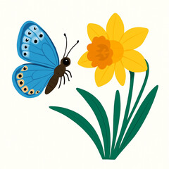 Minimalist and vibrant vector collection of different butterfly species sitting on spring and summer flowers. Flat design for digital projects, greeting cards, and nature-themed graphics.