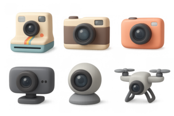 Retro and modern camera icon set with simple design elements for app and web ui