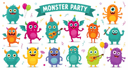 Fototapeta premium Cartoon animal icons set, funny cartoon monsters, set of cartoon monsters