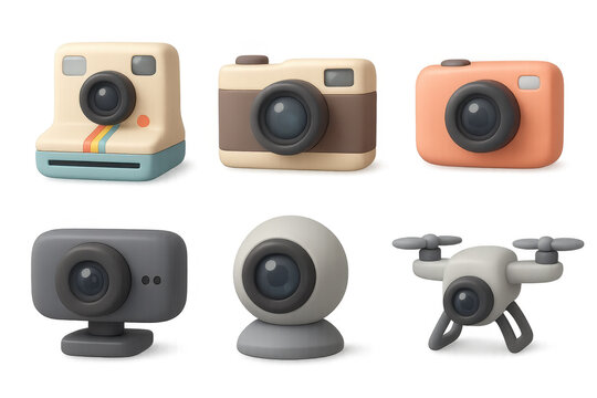 Retro and modern camera icon set with simple design elements for app and web ui