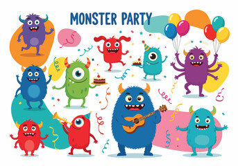 Fototapeta premium Funny One Eyed Monster Hosting a Wild Dance Party