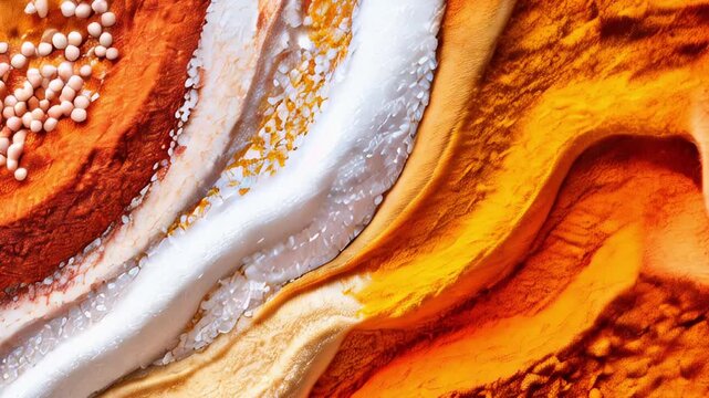 Vibrant spice and grain abstract pattern with bold colors and textures