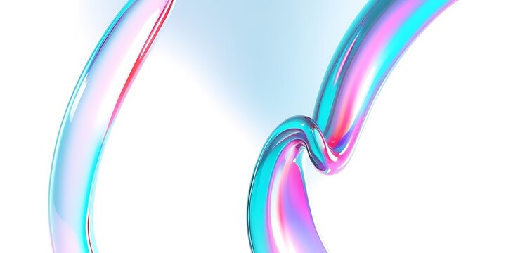 White clean abstract background with fluid iridescent glass ribbons. Soft cyan–pink prism shine, smooth liquid curves, holographic reflections, luminous pastel glow, elegant futuristic 3D shape - Powered by Adobe