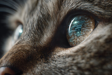 Cat with Holographic AI HUD Eyes