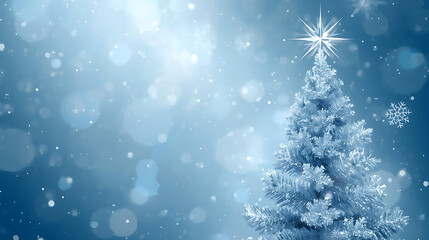 Winter's Embrace: A frosted Christmas tree, adorned with a shining star, stands gracefully amidst a delicate snowfall, capturing the magic and serenity of winter.