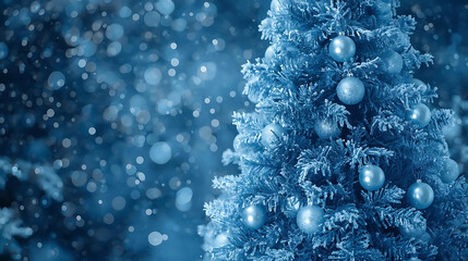 Winter Wonderland Tree: A frost-covered Christmas tree, adorned with delicate ornaments, stands gracefully in a snow-kissed, serene winter scene, evoking the magic of the holiday season.