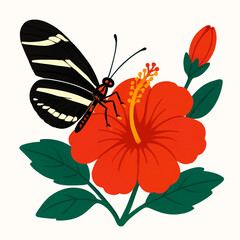 Minimalist and vibrant vector collection of different butterfly species sitting on spring and summer flowers. Flat design for digital projects, greeting cards, and nature-themed graphics.