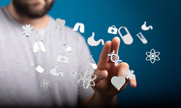 High-quality image depicting medical icons, technology, and innovation in healthcare. Perfect for websites, presentations, and articles.