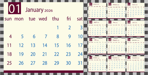 Minimalist 2026 Yearly Calendar Illustration