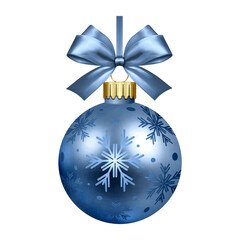 Blue Christmas Ornament with Snowflakes and Ribbon Bow Festive Holiday Decoration