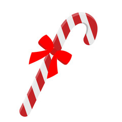 Red and White Candy Cane with Decorative Red Bow Christmas Sweet Illustration