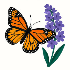 Minimalist and vibrant vector collection of different butterfly species sitting on spring and summer flowers. Flat design for digital projects, greeting cards, and nature-themed graphics.