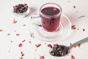 Vibrant Red Hibiscus Tea with Dried Petals