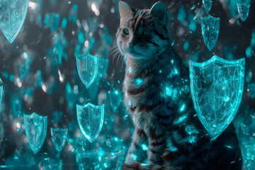 AI Guardian Cat Representing Cybersecurity