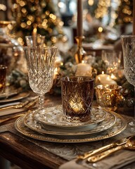 Luxury dining room prepared for Christmas dinner with crystal glasses Modern Luxury Christmas Interior Classic and Traditional Luxury Christmas Decor
