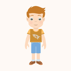 Full-body vector illustration of a cartoon boy standing straight with a gentle smile. Portrait concept