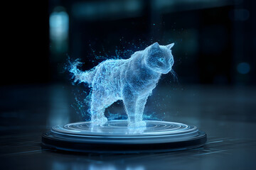 Holographic Cat Projection in Futuristic Space