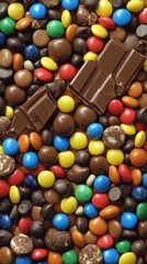 Colorful chocolate candies background. Top view. Flat lay.