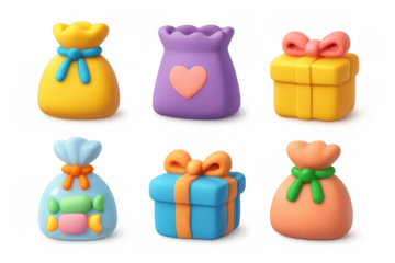 Colorful cartoon gift icon set for design and decoration