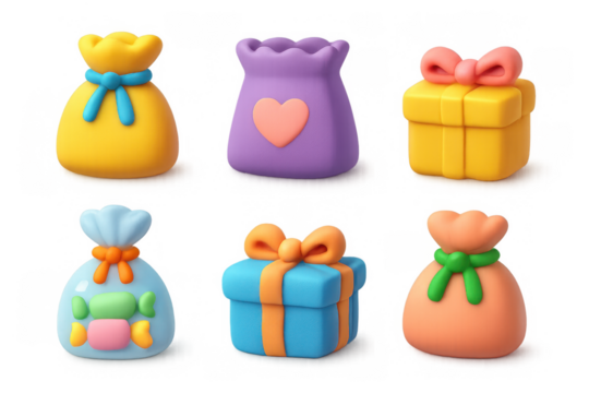 Colorful cartoon gift icon set for design and decoration