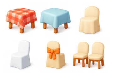 Cartoon event seating icons with various chair designs for celebrations and gatherings