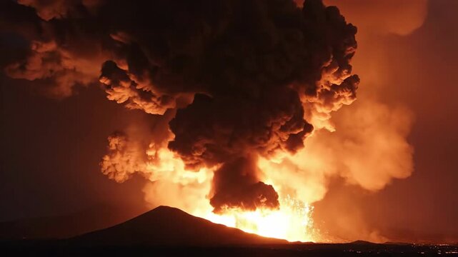 Spectacular Volcanic Eruption Illuminating Night Sky with Incandescent Ash Cloud