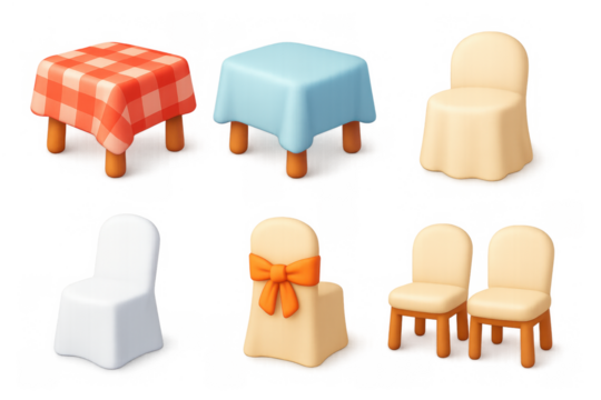 Cartoon event seating icons with various chair designs for celebrations and gatherings