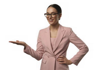 Businesswoman in pink suit, isolated on transparent background