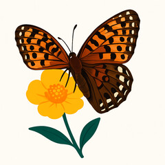 Minimalist and vibrant vector collection of different butterfly species sitting on spring and summer flowers. Flat design for digital projects, greeting cards, and nature-themed graphics.