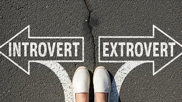 Introvert or Extrovert Choice on Asphalt Road with White Shoes.