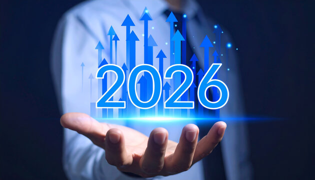 2026 financial growth chart growth prosperity forecast strategy investment future success finance trend data rising arrow in hand showing business forecast and economic growth optimism