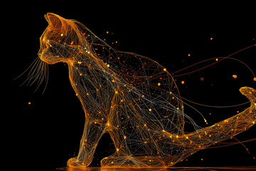 Cat Made of Glowing Neural Network Lines