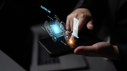Structure of electric car showing battery system, traction motor, control units, and charging station for understanding EV functionality and energy flow Latch