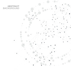 Abstract vector background featuring swirling network interconnected black dots and lines forming geometric patterns