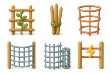 Garden tools and structures icons set for design and decoration