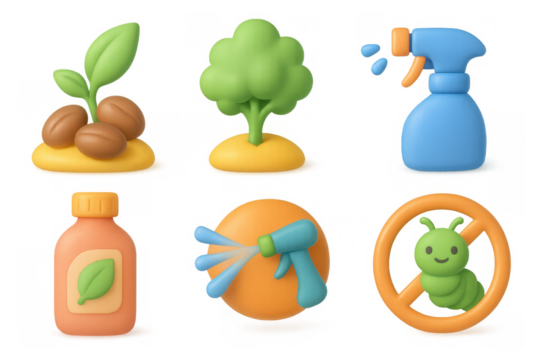 Colorful agricultural icons set featuring plants and gardening tools for design projects - Powered by Adobe