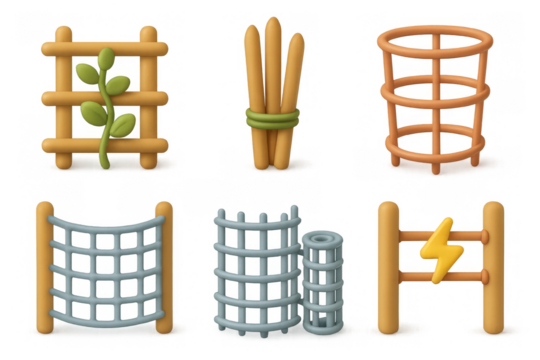 Garden tools and structures icons set for design and decoration