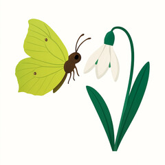 Minimalist and vibrant vector collection of different butterfly species sitting on spring and summer flowers. Flat design for digital projects, greeting cards, and nature-themed graphics.