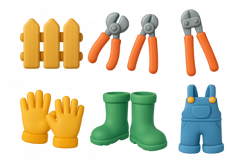 Bright and colorful cartoon tool icon set for gardening and diy projects